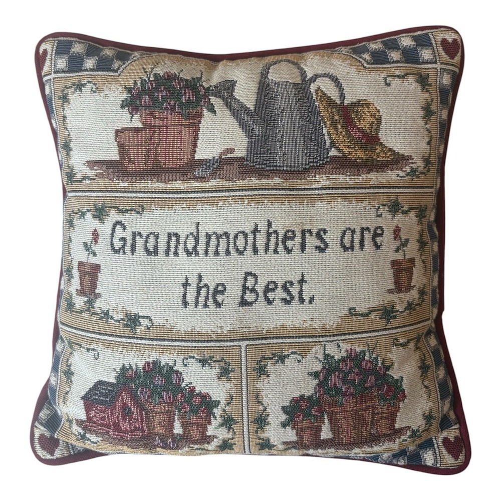 Vintage Tapestry Throw‎ Pillow 12" x 12" "Grandmothers Are The Best"